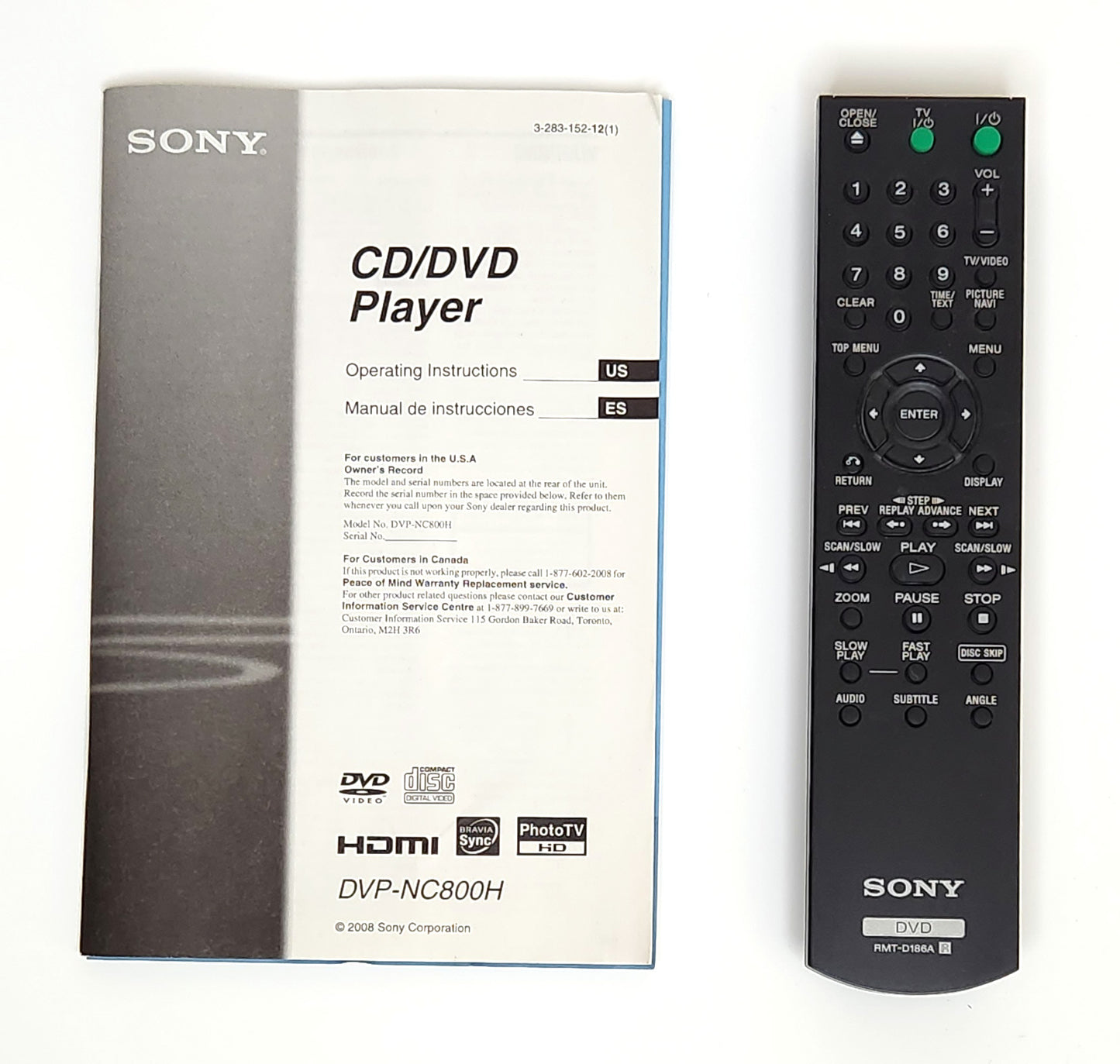 Sony DVP-NC800H DVD/CD Player, 5 Disc Carousel Changer, HDMI - Manual and Remote Control