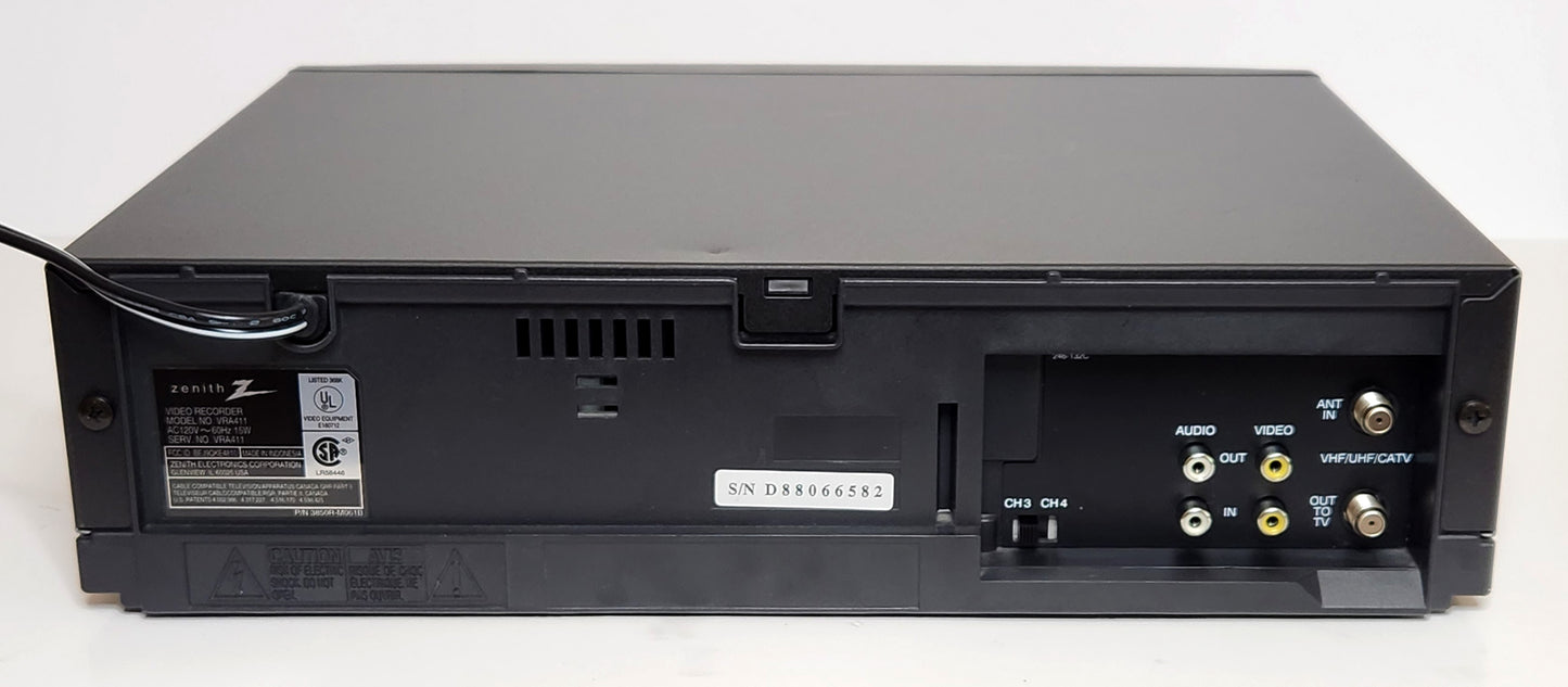 Zenith VRA411 VCR, 4-Head Mono - Rear