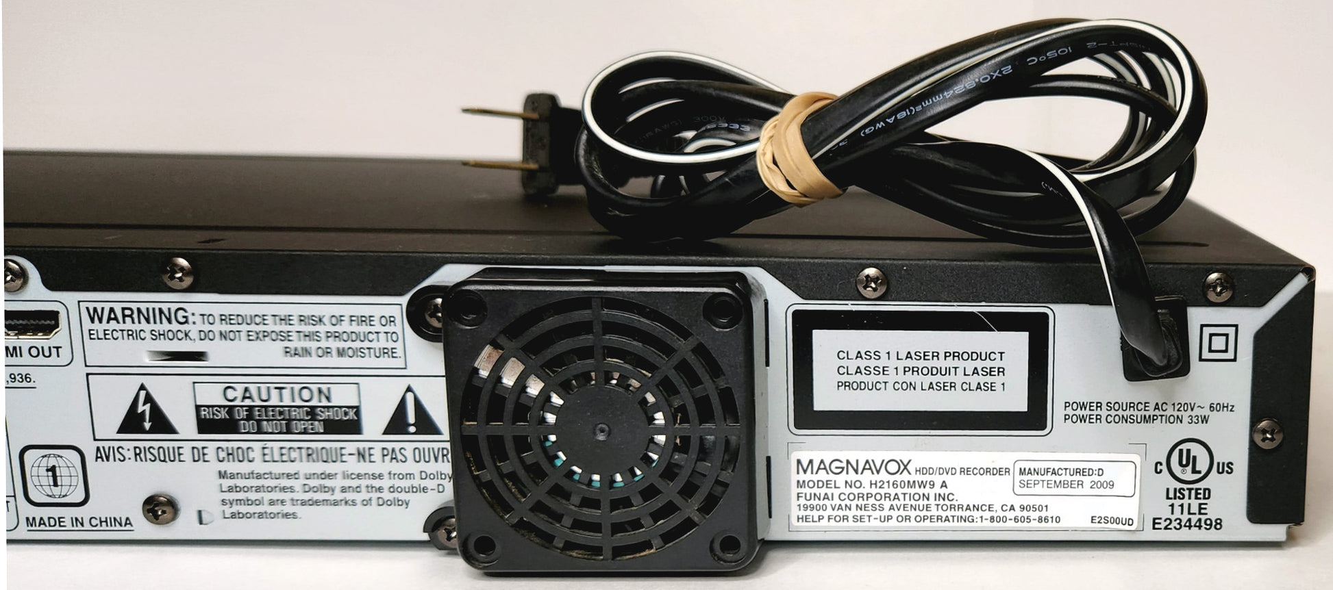 Magnavox H2160MW9 HDD/DVD Hard Disk Recorder - Label
