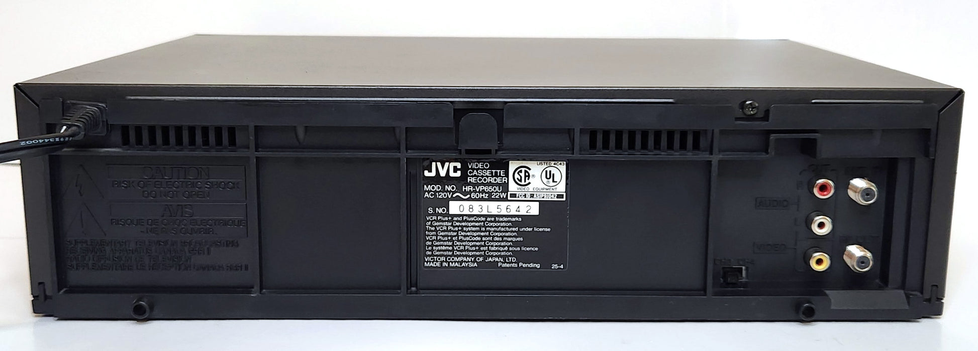 JVC HR-VP650U VCR, 4-Head Hi-Fi Stereo - Rear
