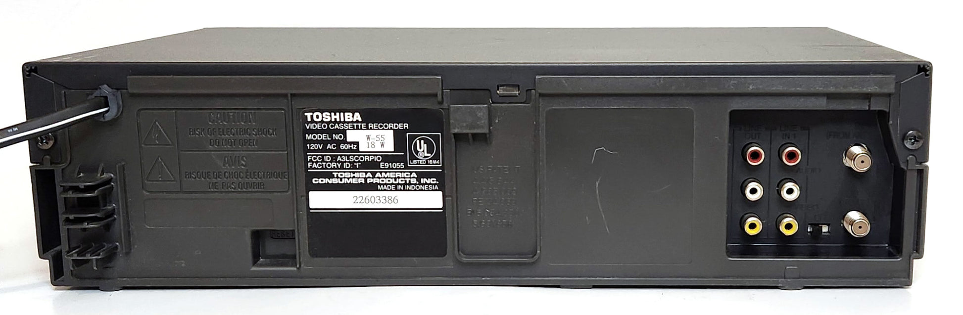 Toshiba W-55 VCR, 4-Head Hi-Fi Stereo - Rear