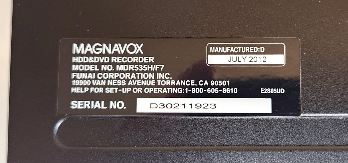 Magnavox MDR533H HDD/DVD Hard Disk Recorder with ATSC Tuner - Label
