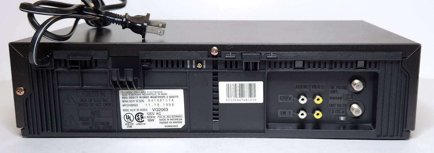 GE VG2063 VCR, 2-Head Mono - Rear