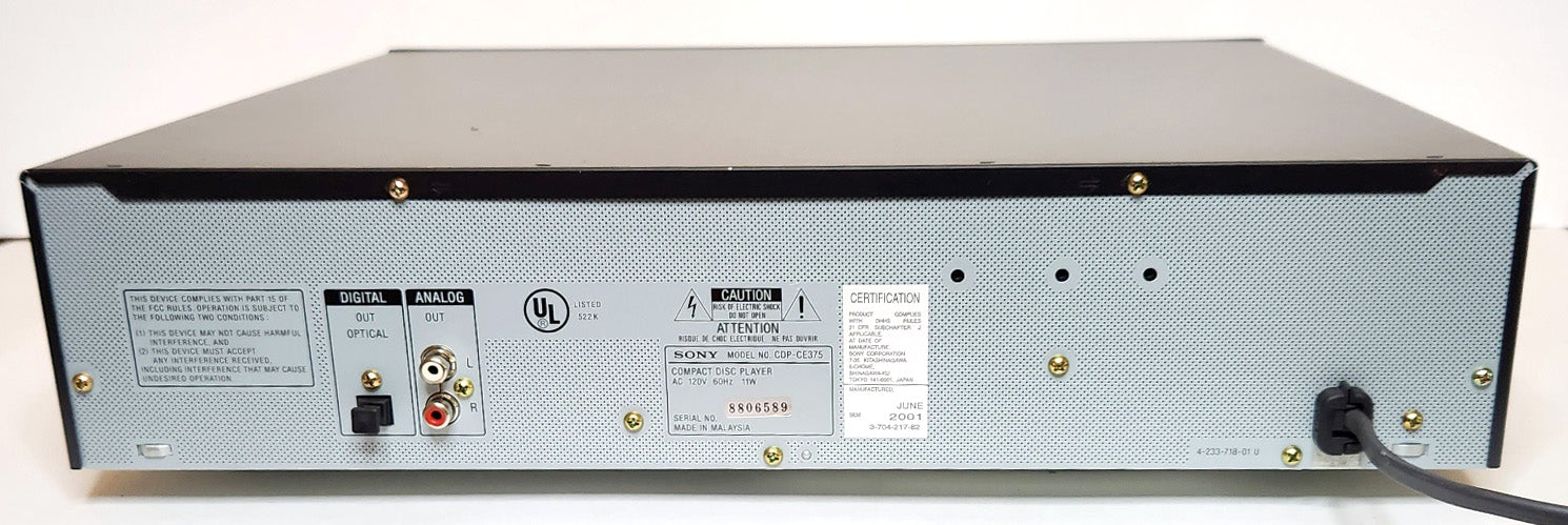 Sony CDP-CE375 5-Disc Carousel CD Changer - Rear