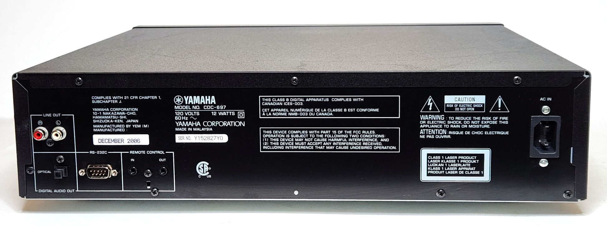Yamaha CDC-697 5-Disc Carousel CD Changer - Rear