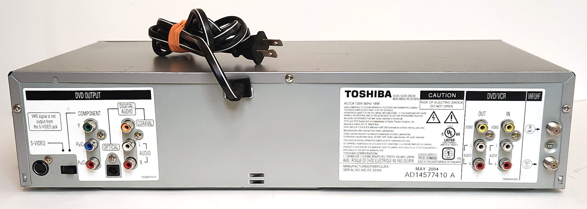 Toshiba SD-V392SU VCR/DVD Player Combo - Rear