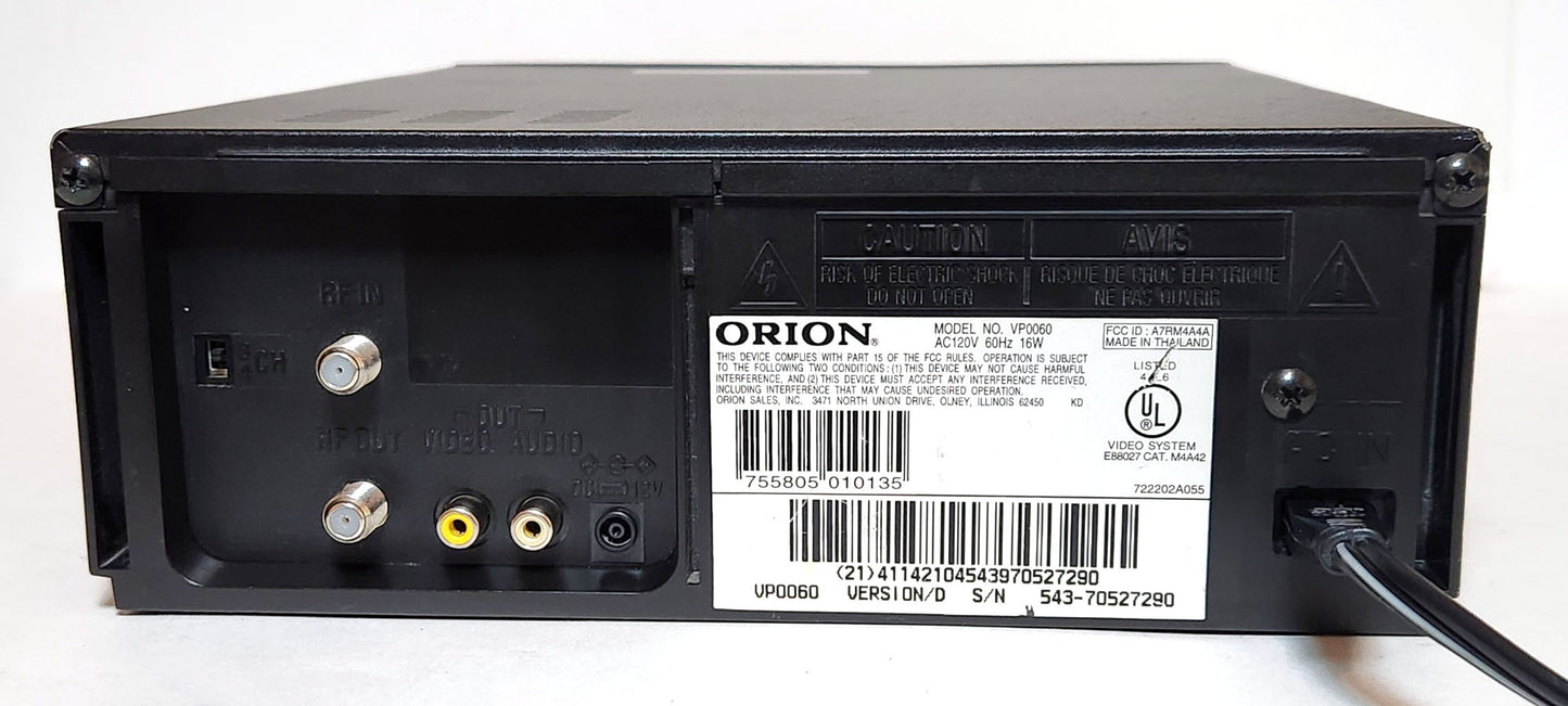 Orion VP0060 Video Cassette Player, 2-Head Mono - Rear