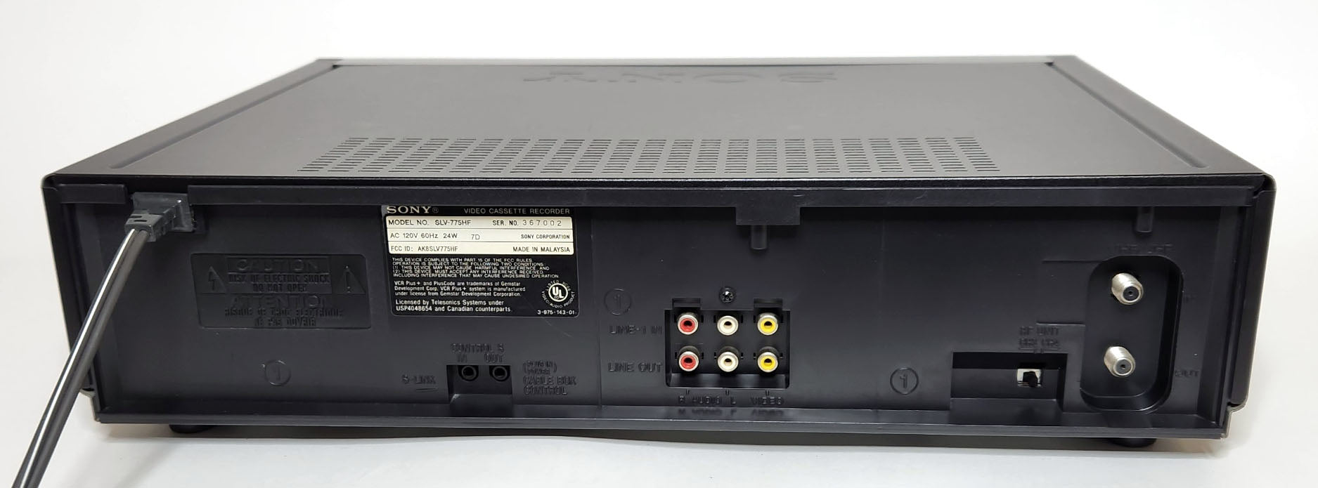 Sony SLV-775HF VCR, 4-Head Hi-Fi Stereo - Rear