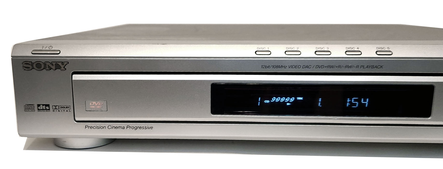 Sony DVP-NC60P DVD/CD Player, 5 Disc Carousel Changer, Silver - Left