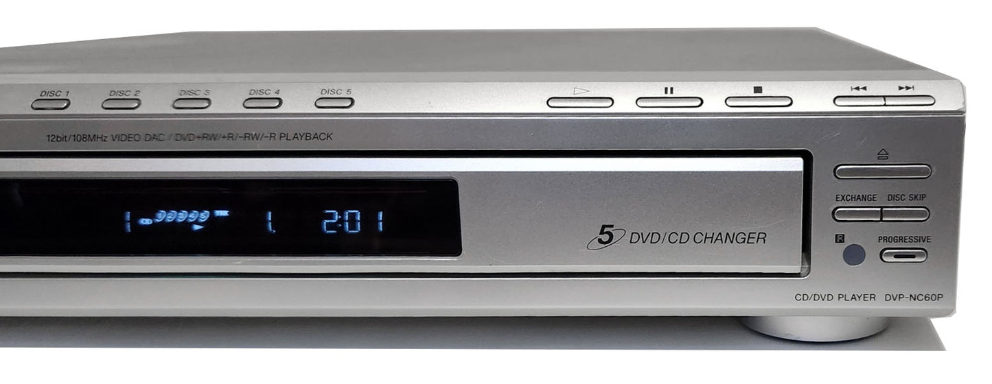 Sony DVP-NC60P DVD/CD Player, 5 Disc Carousel Changer, Silver - Right