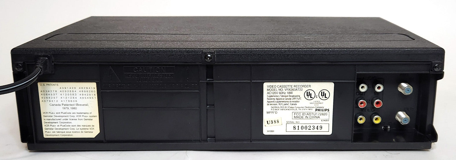 Philips Magnavox VRX260AT VCR, 4-Head Hi-Fi Stereo - Rear
