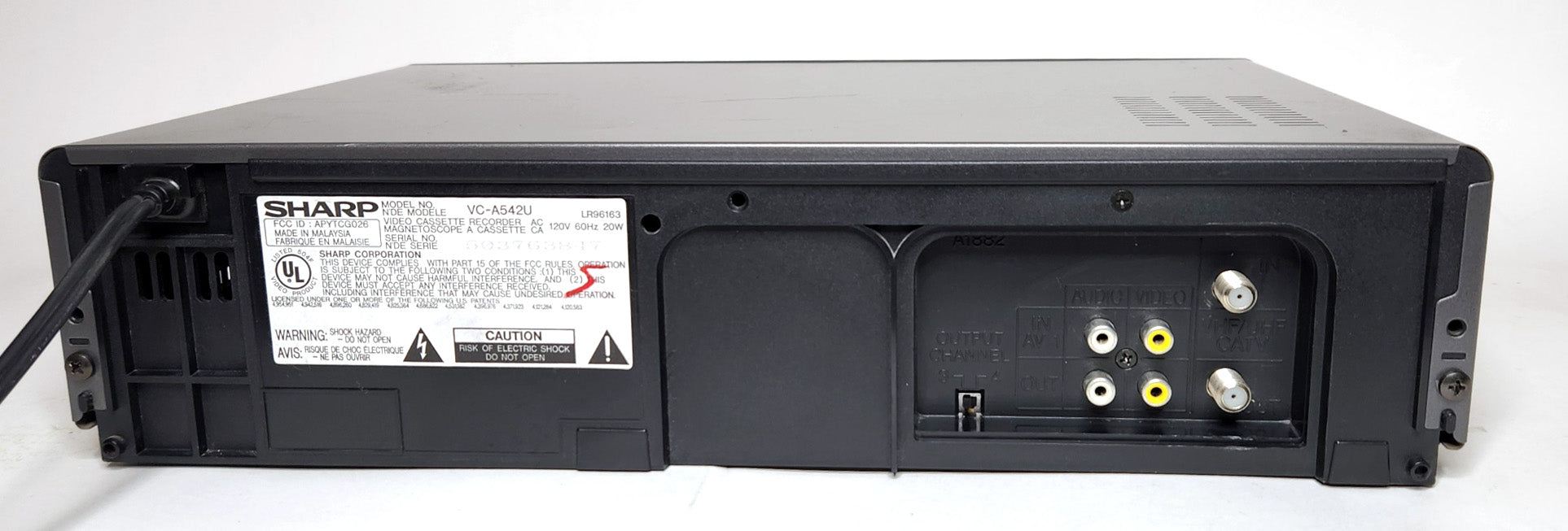 Sharp VC-A542U VCR, 4-Head Mono - Rear
