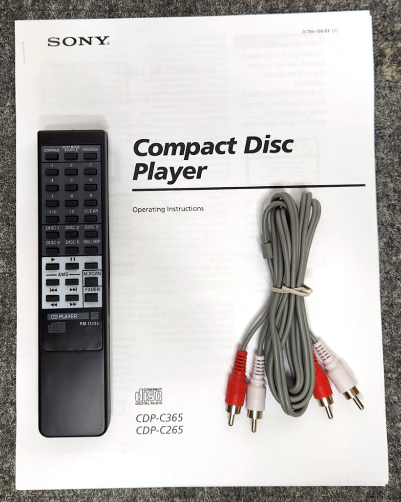 Sony CDP-C265 5-Disc Carousel CD Changer - Manual, Remote Control, Cables Included