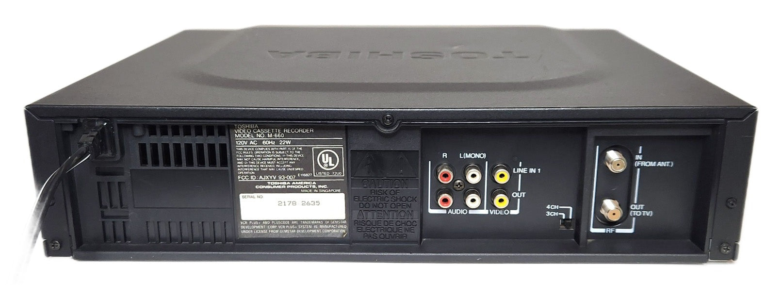 Toshiba M-660 VCR, 4-Head Hi-Fi Stereo - Rear