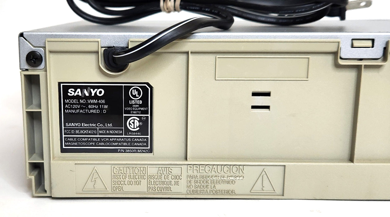 Sanyo VWM-406 VCR, 4-Head Mono - Label