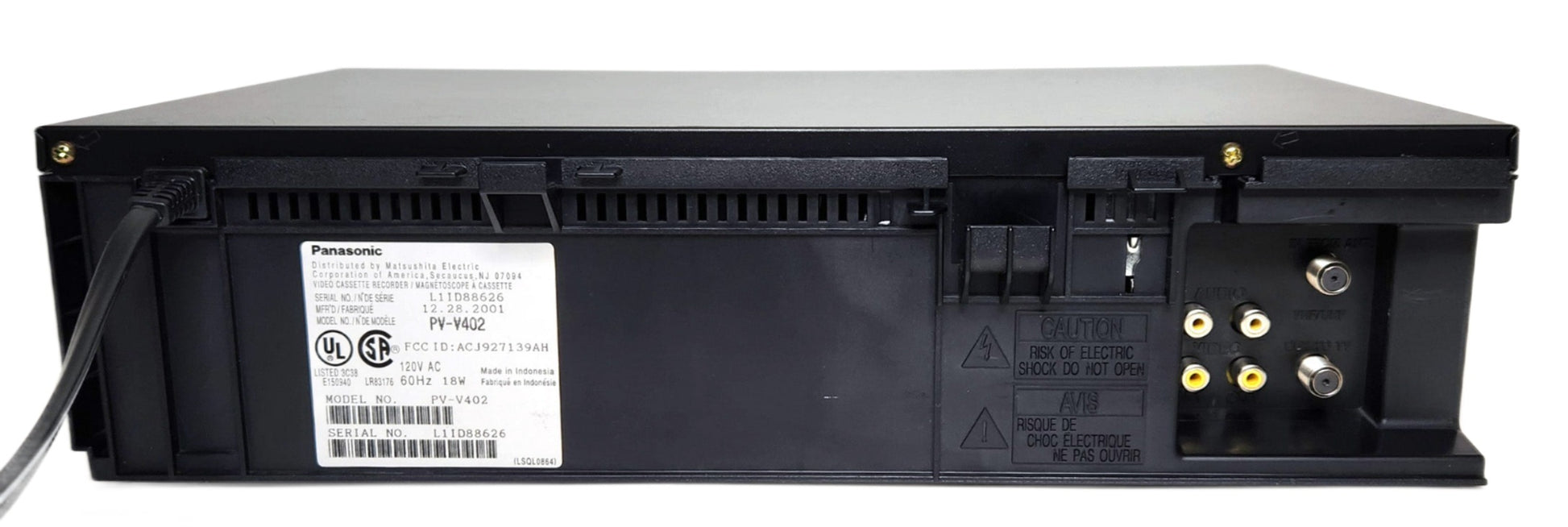 Panasonic PV-V402 Omnivision VCR, 4-Head Mono - Rear