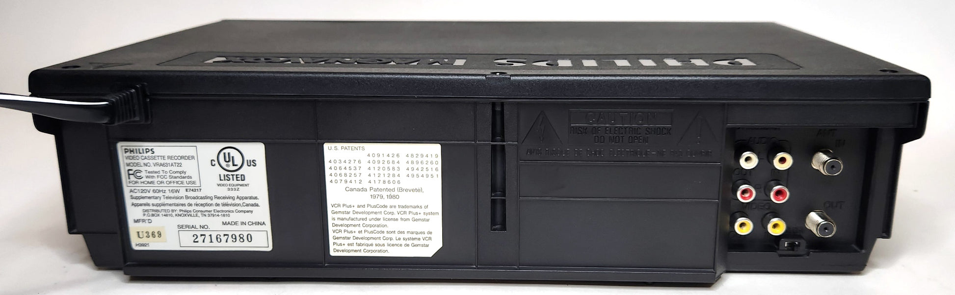 Philips Magnavox VRA631AT VCR, 4-Head Hi-Fi Stereo - Rear