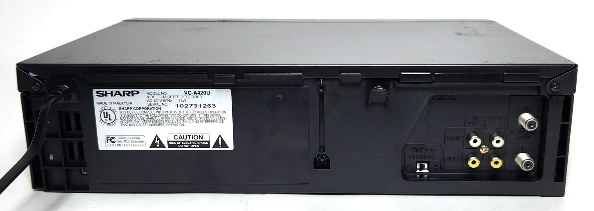 Sharp VC-A420U VCR, 4-Head Mono - Rear