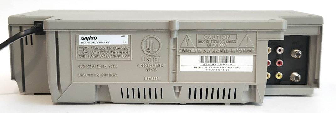 Sanyo VWM-950 VCR, 4-Head Hi-Fi Stereo - Rear