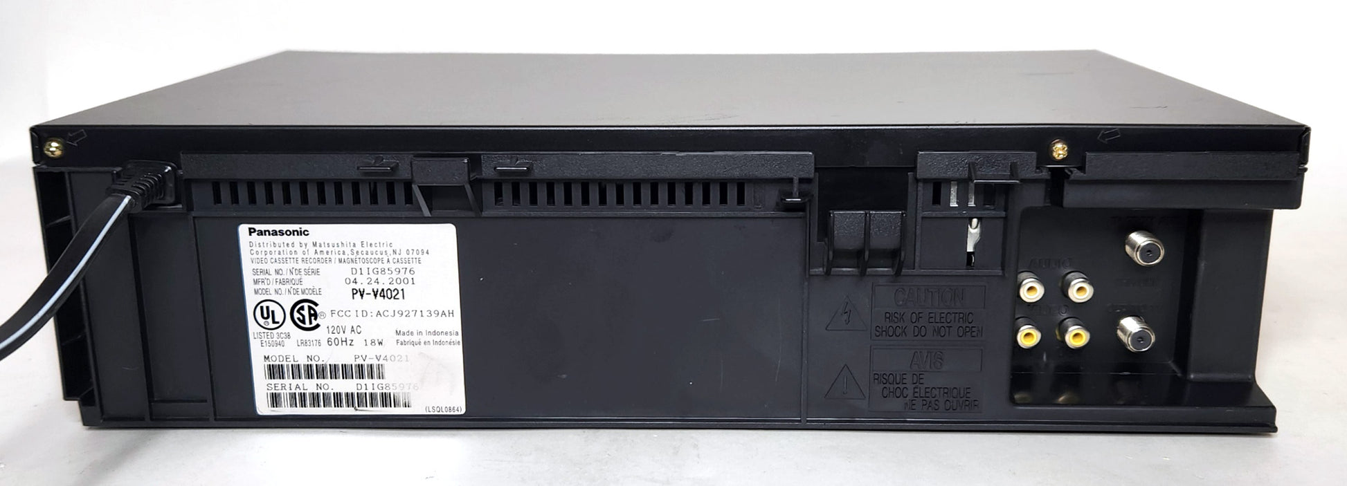 Panasonic PV-V4021 Omnivision VCR, 4-Head Mono - Rear