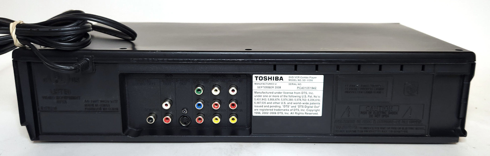 Toshiba SD-V296 VCR/DVD Player Combo - Rear