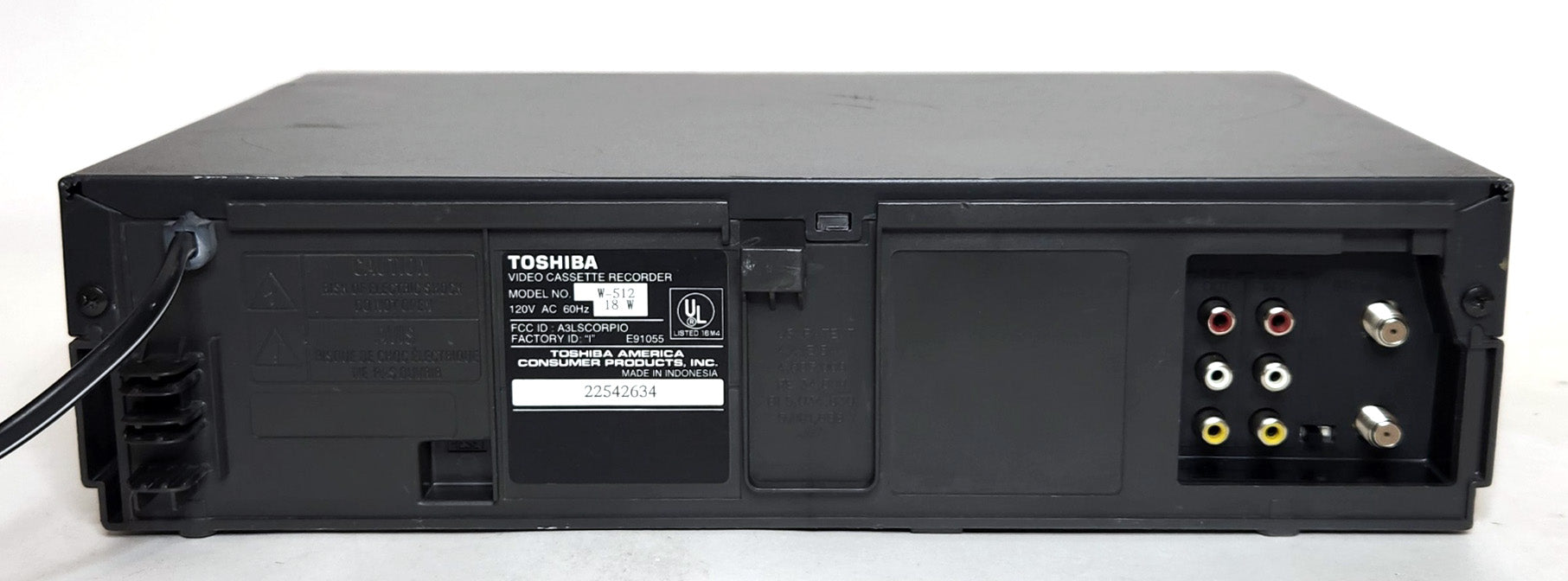 Toshiba W-512 VCR, 4-Head Hi-Fi Stereo - Rear