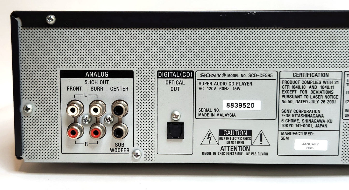 Sony SCD-CE595 5-Disc Carousel Super Audio CD SACD Changer - Connections and Labels