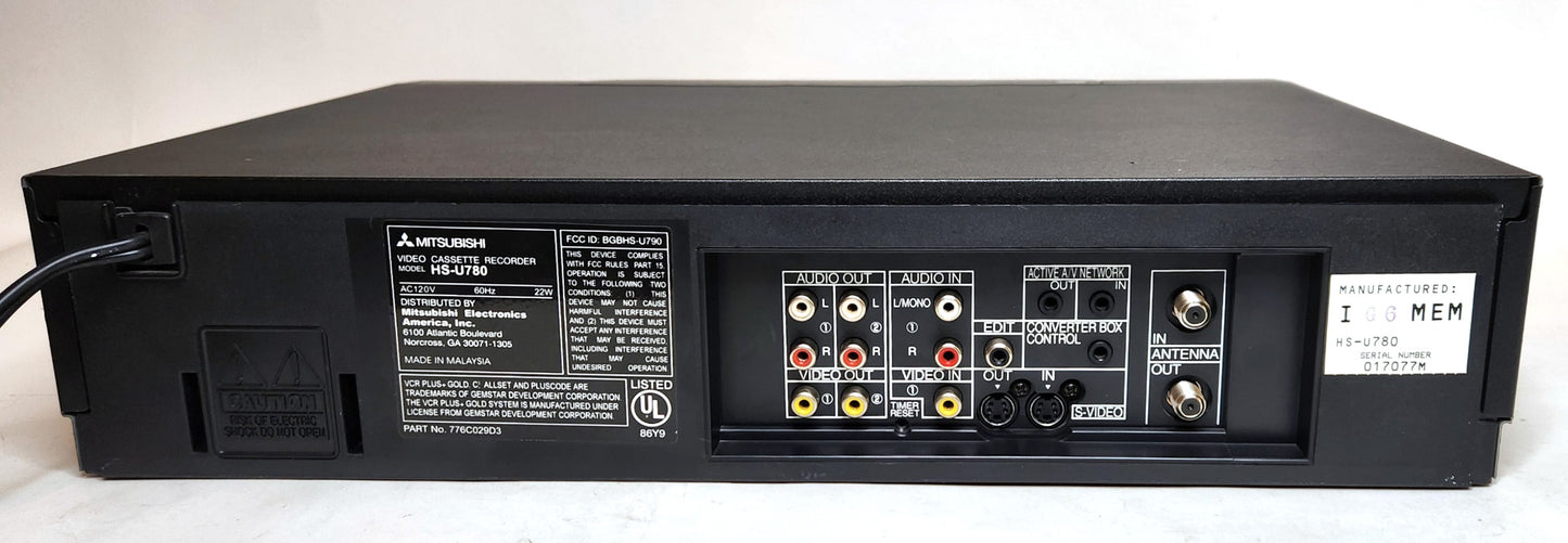 Mitsubishi HS-U780 VCR, 4-Head Hi-Fi Stereo, Super VHS - Rear