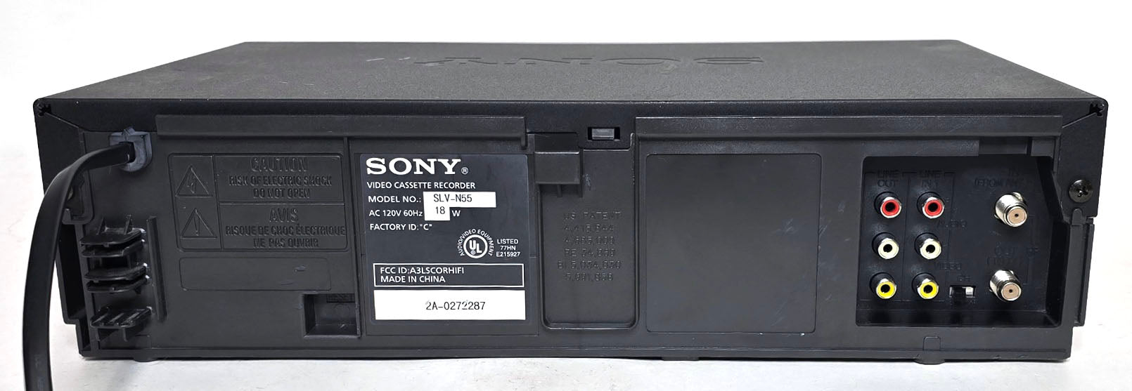 Sony SLV-N55 VCR, 4-Head Hi-Fi Stereo - Rear