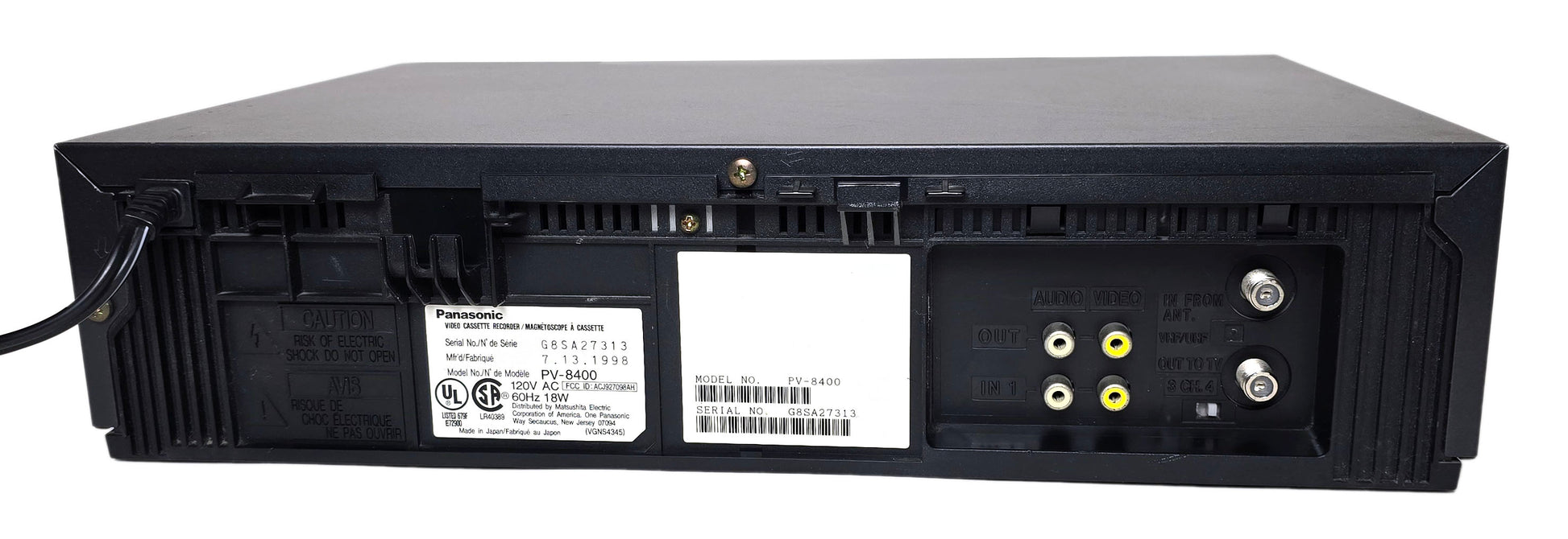 Panasonic PV-8400 Omnivision VCR, 4-Head Mono - Rear