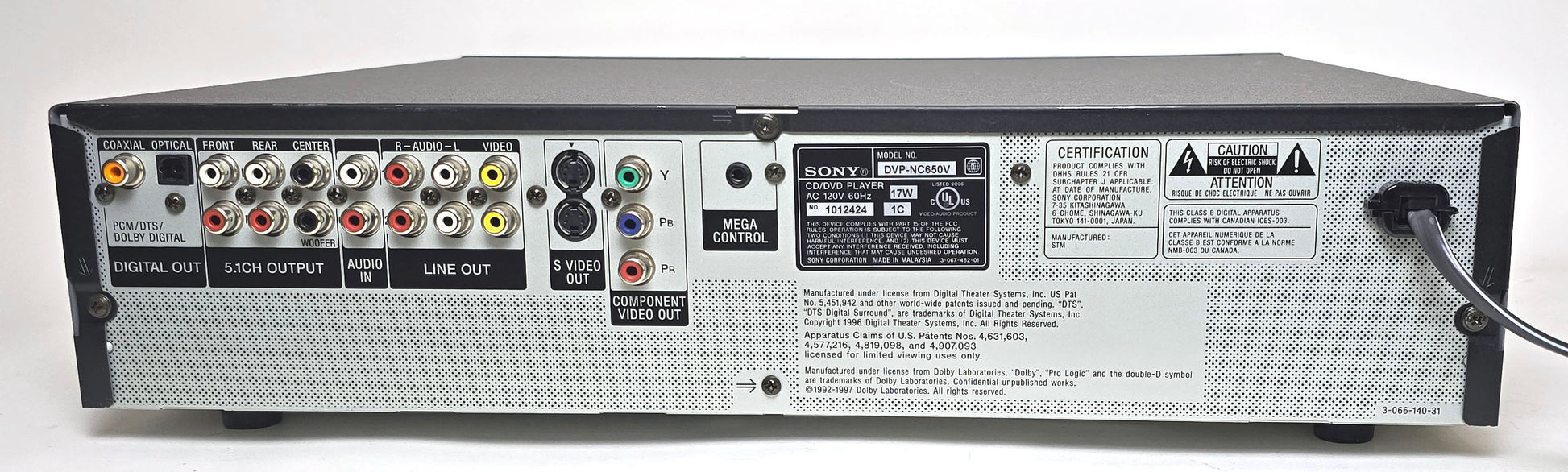 Sony DVP-NC650V DVD/CD/SACD Player, 5 Disc Carousel Changer - Rear