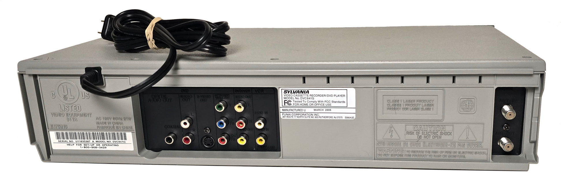 Sylvania DVC841G VCR/DVD Player Combo - Rear
