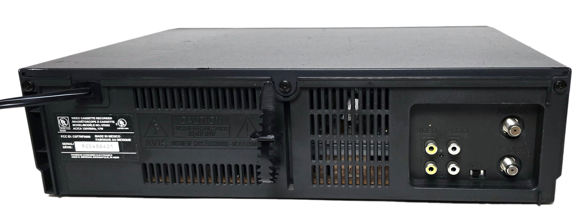 RCA VR352 VCR, 2-Head Mono - Rear