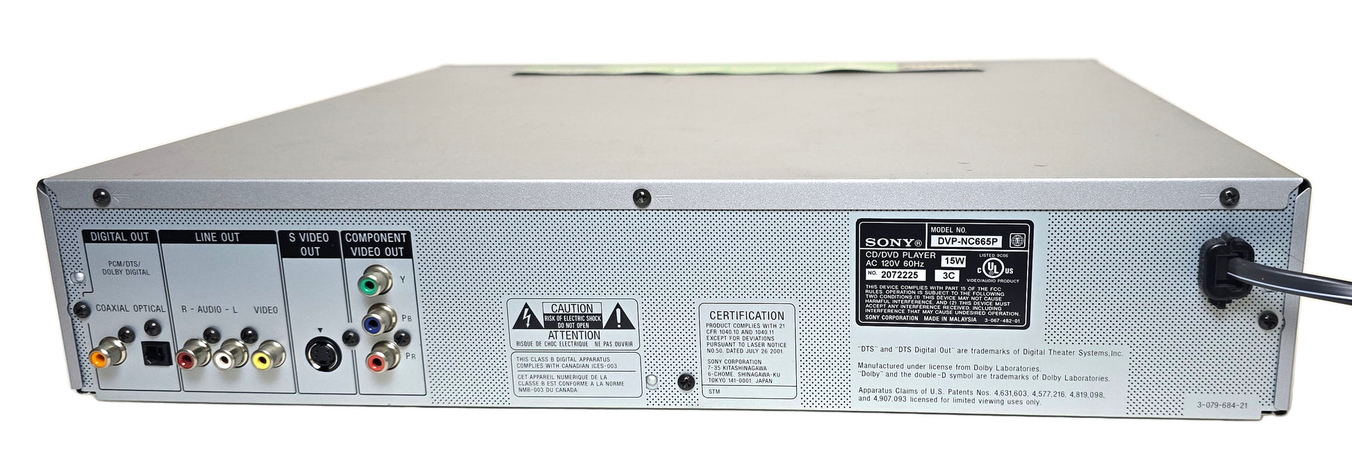 Sony DVP-NC665P/S DVD/CD Player, 5 Disc Carousel Changer - Rear