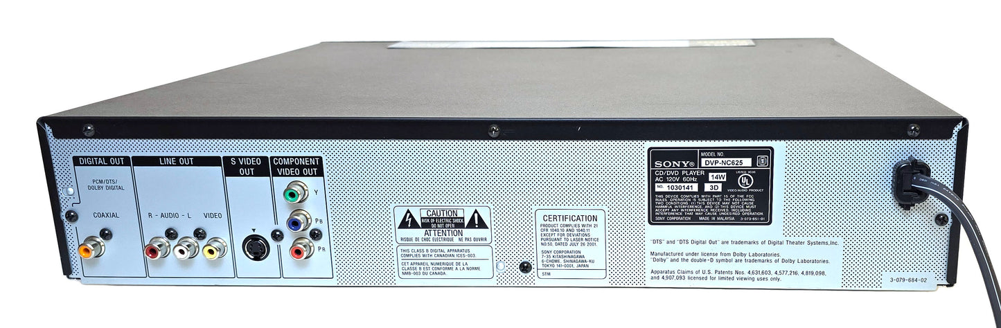 Sony DVP-NC625 DVD/CD Player, 5 Disc Carousel Changer - Rear