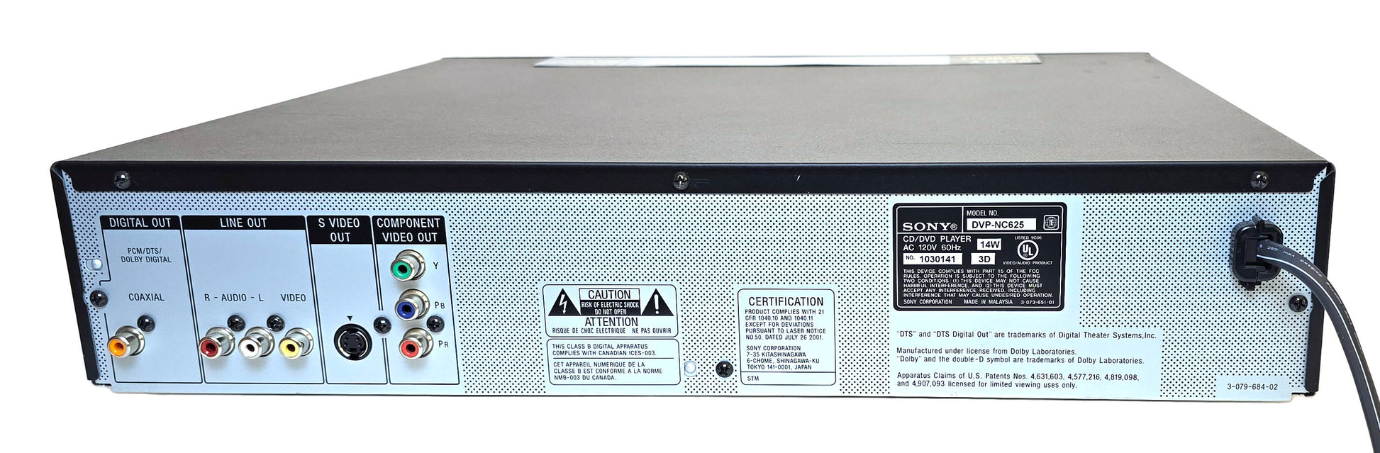 Sony DVP-NC625 DVD/CD Player, 5 Disc Carousel Changer - Rear