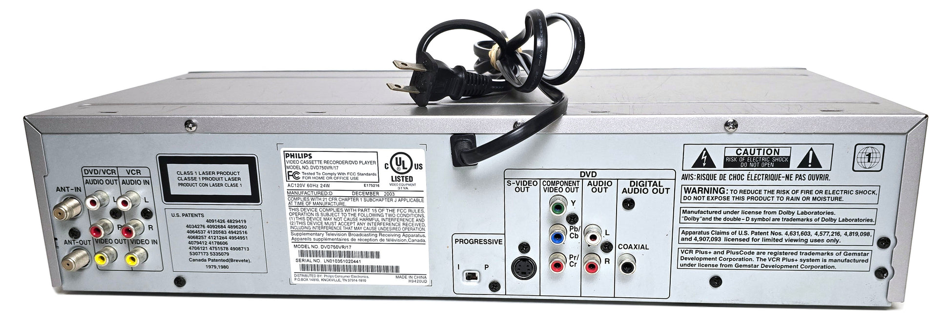 Philips DVD750VR VCR/DVD Player Combo - Rear