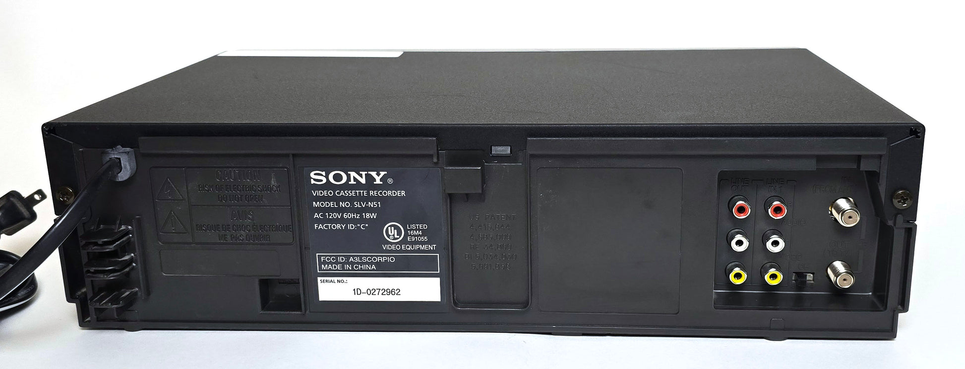 Sony SLV-N51 VCR, 4-Head Hi-Fi Stereo - Rear