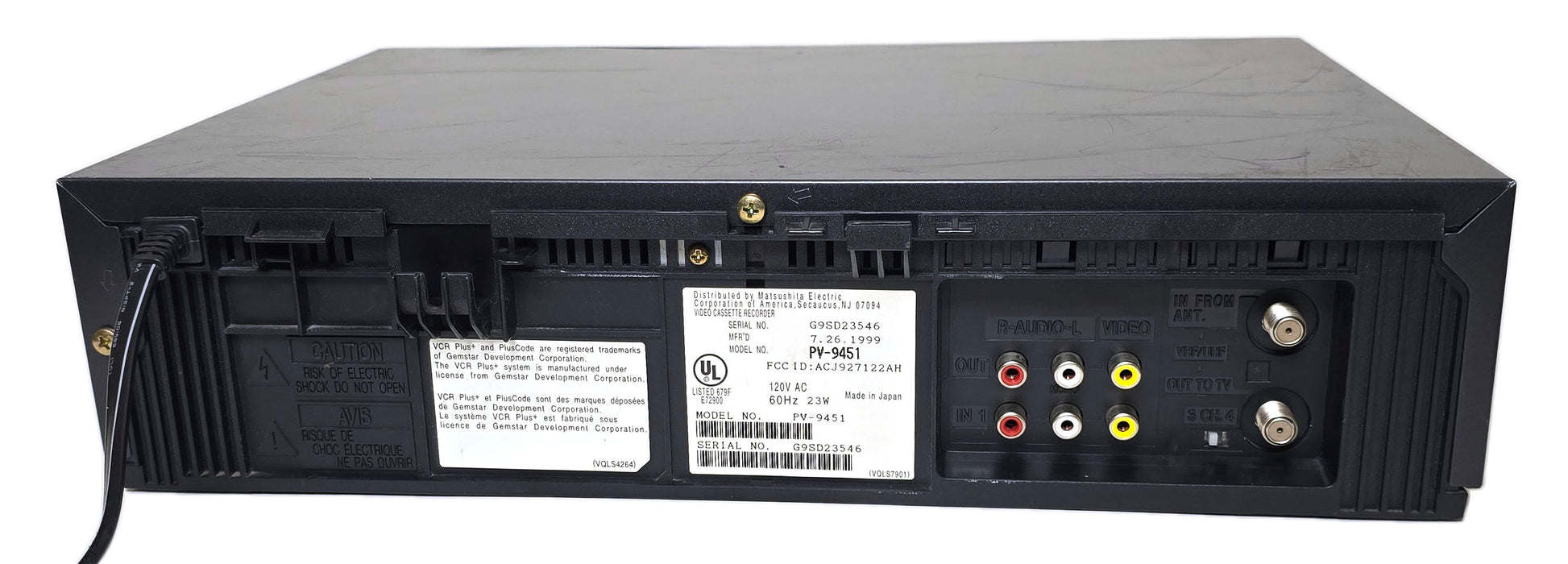 Panasonic PV-9451 Omnivision VCR, 4-Head Hi-Fi Stereo - Rear