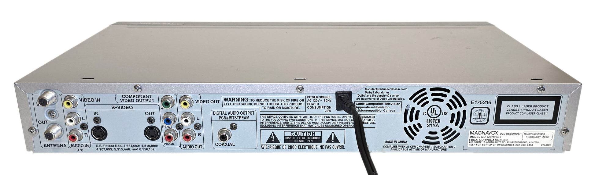 Magnavox MSR90D6 DVD Recorder - Rear