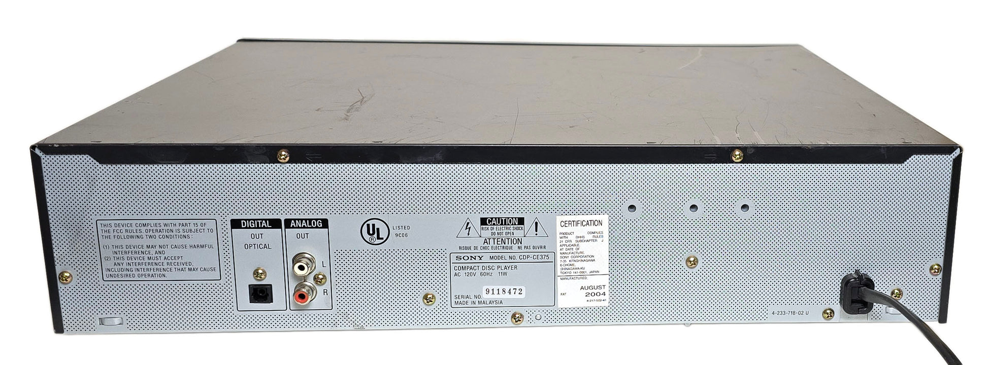 Sony CDP-CE375 5-Disc Carousel CD Changer - Rear