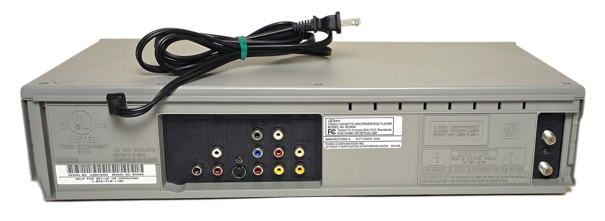 SV2000 WV806 VCR/DVD Player Combo - Rear