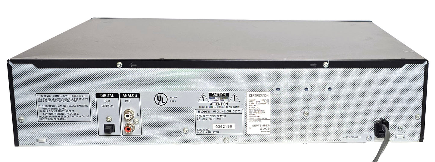 Sony CDP-CE375 5-Disc Carousel CD Changer - Rear