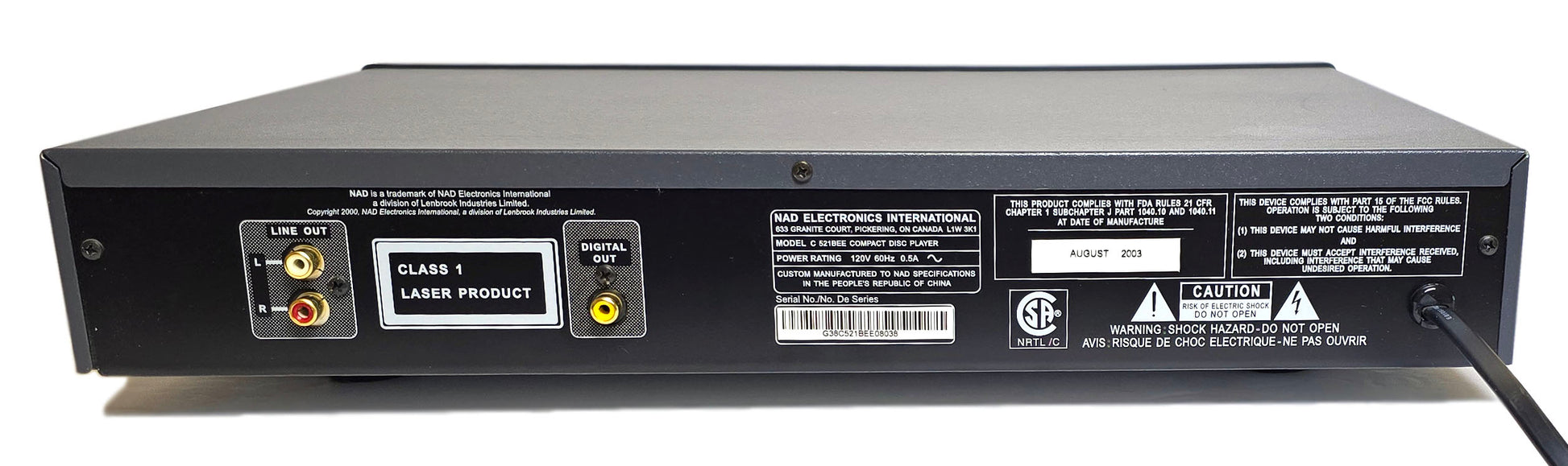 NAD C 521BEE CD Player - Rear