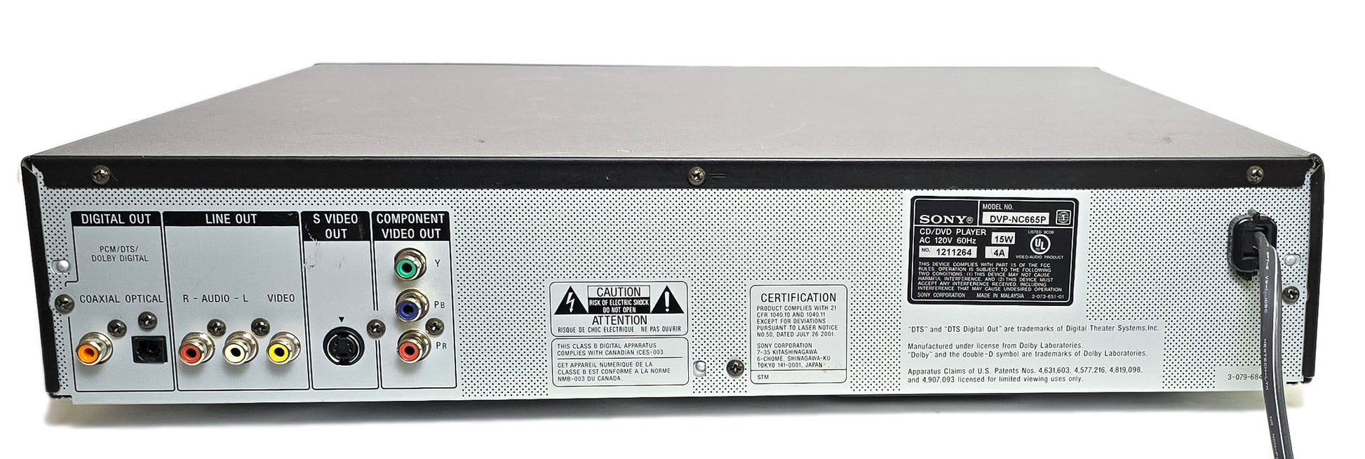 Sony DVP-NC665P DVD/CD Player, 5 Disc Carousel Changer - Rear