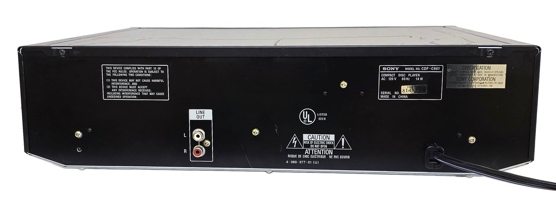 Sony CDP-C661 5-Disc Carousel CD Changer - Rear