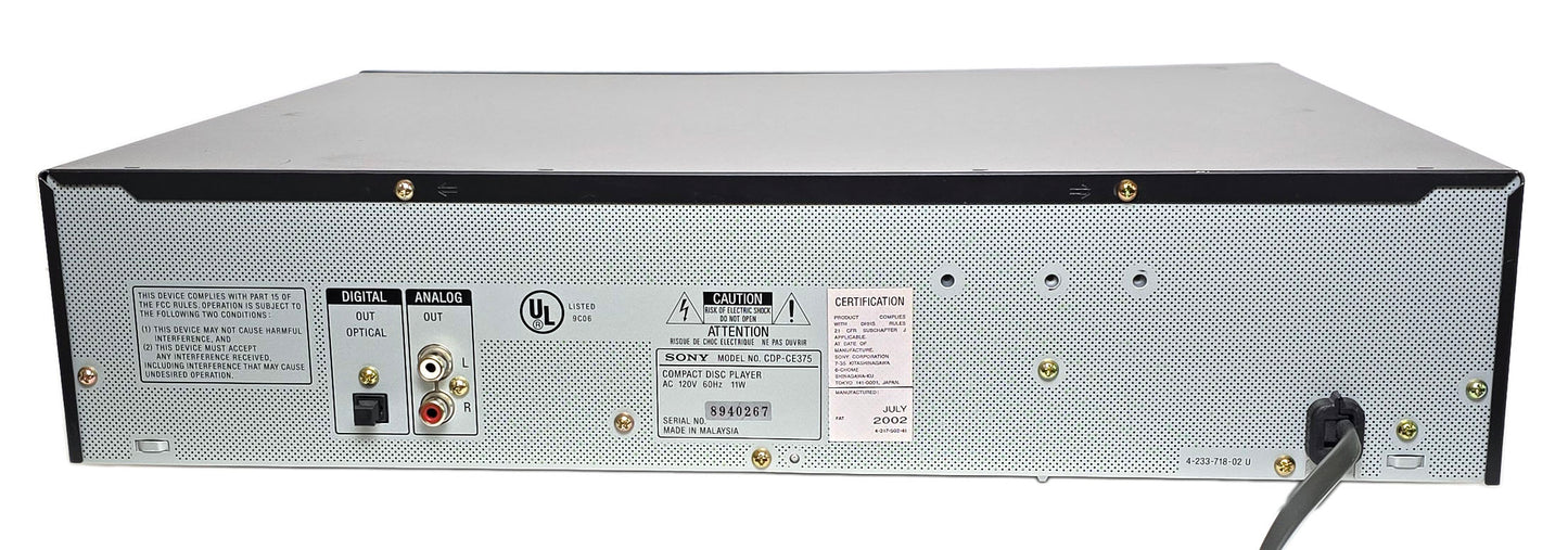 Sony CDP-CE375 5-Disc Carousel CD Changer - Rear