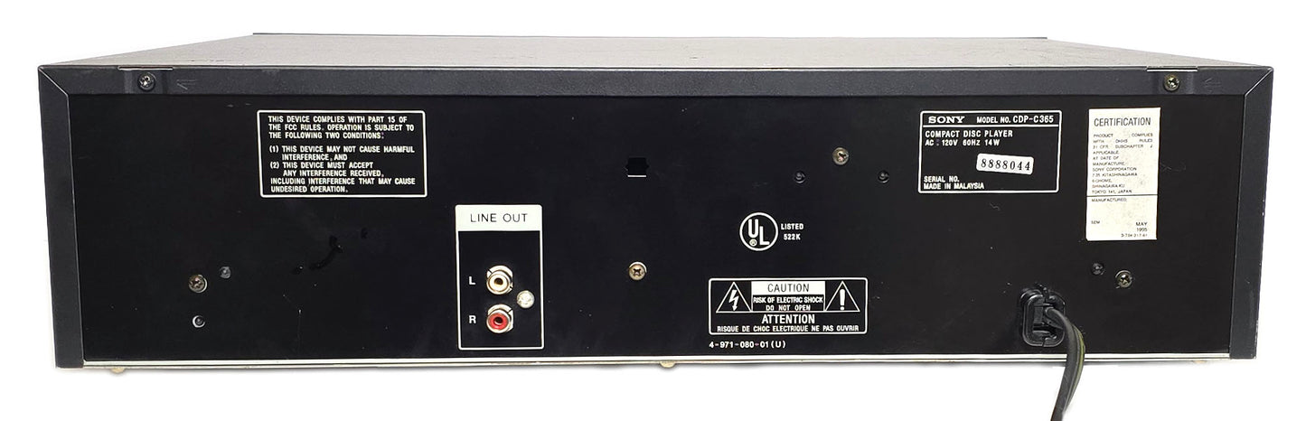 Sony CDP-C365 5-Disc Carousel CD Changer - Rear