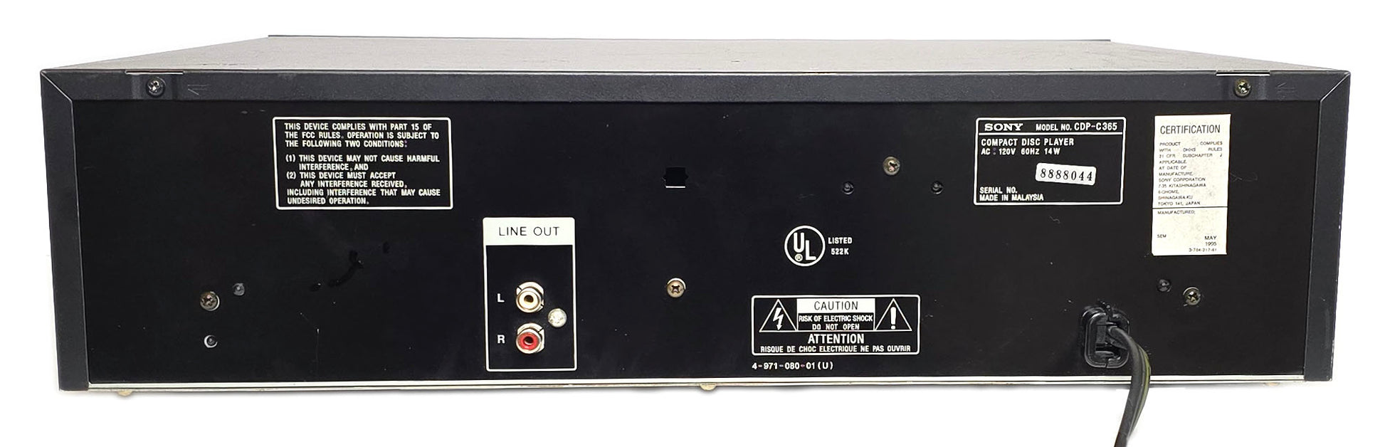 Sony CDP-C365 5-Disc Carousel CD Changer - Rear