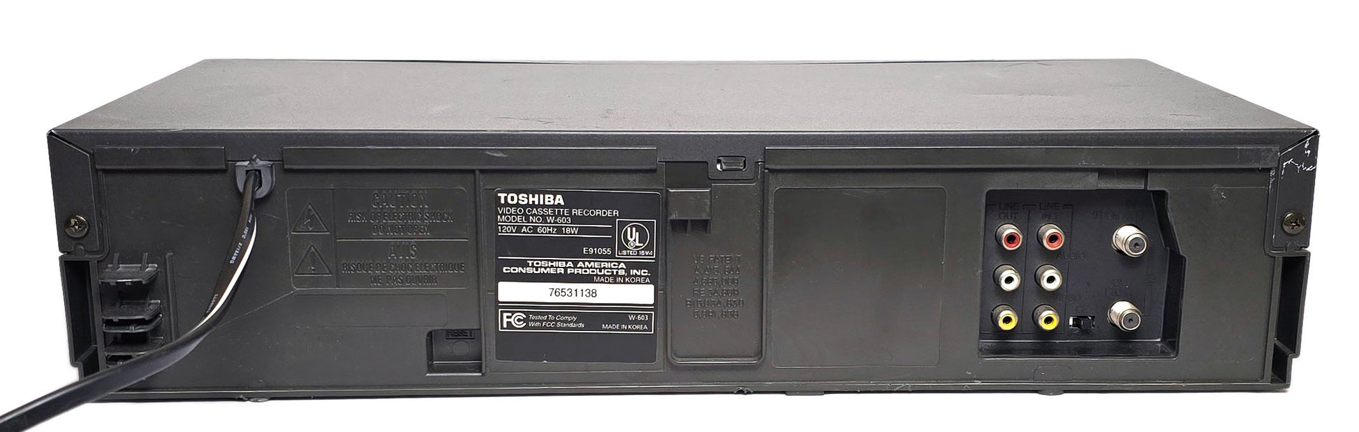 Toshiba W-603 VCR, 4-Head Hi-Fi Stereo - Rear